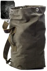 [KIRIRU] ドカッと入る メンズ リュック 帆布 バックパック キャンバス シンプル 大容量 ミリタリー アウトドア 20L 30L 防水 レインカバー 付 (グリーン(雨カバー黒), L)