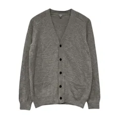 UNIQLO ユニクロ ウール100% Vネック カーディガン L グレー