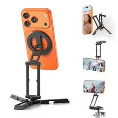 Ulanzi SK29 スマホホルダー ミニ三脚 magsafe用 三脚マウント 磁気マグネット アルミ製 フック付き 三つ関節調整 Uka&Acraクイックリリース対応 1/4インチ穴付き スマホ三脚スタンド 三脚用アダプター iPhone 17/16/ 0