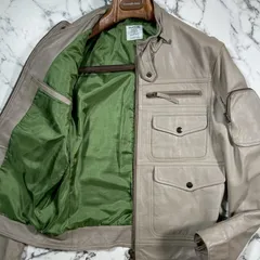 極美品/ラムレザー●291295 HOMME 羊革 シングル ライダース ジャケット カーキベージュ メンズ 本革 バイク ポケット 2/M ブルゾン 春秋のサムネイル
