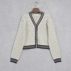 レディース クロップド ストライプ カーディガン free