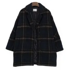 ENC レディース CHECK 裏地キルティング ウール ハーフ コート free