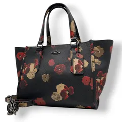 【美品】COACH コーチ 2WAY トートバッグ ハンドバッグ ショルダーバッグ フローラル 花柄 フラワー ボタニカル レザー 本革 ブラック 黒 マルチカラー レディース エレガント カジュアル お出かけ 普段使い 上品 斜め掛け可 自立可 s84