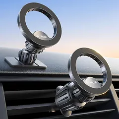 【2in1・360度回転ベース】Lamicall MagSafe 車載 スマホホルダー: iPhone 2in1 車 スマホスタンド マグネット 強力 マグセーフ エアコン吹き出し口 カー用品 すまほほるだー 粘着兼用 両面テープ 360度回転 磁気 曲面 0