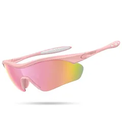 [Lamicall] スポーツサングラス 偏光レンズ 自転車 野球 登山 釣り ランニング テニス ゴルフ ドライブ バイク 超軽量 TR90 UV400 TAC偏光レンズ ミラーレンズ 紫外線防止 アジアンフィット メンズ レディース 男女兼用 ピンク＆ 1
