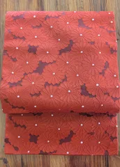 【名古屋帯】赤茶色に菊のような柄♪