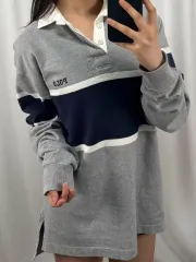 ポロ グレー ネイビー バイカラー ラグビーシャツ