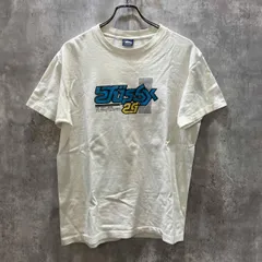 90s USA製 STUSSY ステューシー 紺タグ プリントTEE ホワイト サイズ M 