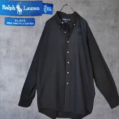 90s ラルフローレン BLAKE 黒染め ブラック ネイビー コットン 長袖 シャツ　ポニー 刺繍 ロゴ ビンテージ 90年代 オーバーサイズ ワイド シルエット  モード　古着 Ralph Lauren Over Dyed Cotton L/S Shirt