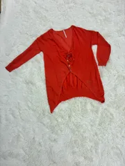 sunaokuwahara　スナオクワハラ　オレンジカラー　長袖　カーディガン　ニット素材　透け感　Vネック　Mサイズ