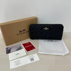 (r)【美品】COACH 長財布 F53834 シグネチャー 型押し ロング ジップ アラウンド ウォレット 長財布 レザー ブラック 黒 メンズ レディース ユニセックス 箱付き 保存袋付き/0404