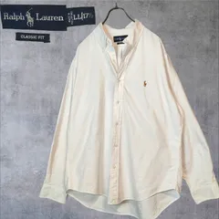 90s ポロラルフローレン オックスフォード ボタンダウンシャツ 長袖 白 無地 刺繡ロゴ LL 17 1/2 ビッグシルエット CLASSIC FIT ホワイト Polo Ralph Lauren Cotton Oxford Shirt White XL相当