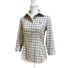 【美品】BURBERRY BLUE LABEL バーバリーブルーレーベル ノバチェック 7分袖 シャツ 38 ベージュ コットン100 レディース