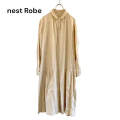 【美品】nest Robe ネストローブ リネン 切替 ギャザー シャツワンピース ベージュ系