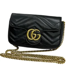 GUCCI グッチ GGマーモント レザー チェーン ショルダーバッグ 476433  ブラック ゴールド ミニバッグ スーパーミニ 斜め掛け クロスボディ 4891