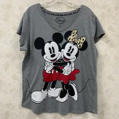 【Disney】Tシャツ ミッキー ミニー 2Xサイズ グレー 半袖 春夏 プリント ディズニー