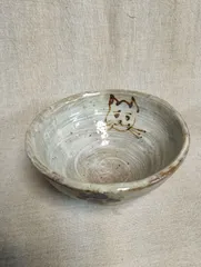 刷毛目猫紋飯碗　抹茶碗　唐津焼　山茶窯　和食器