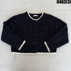 ネイビー ケーブル編み クロップド カーディガン 0403(3)