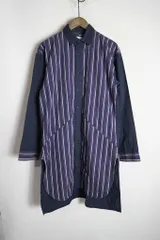 meagratia メアグラーティア 長袖 ストライプ ロング シャツ 紺 サイズ2 523O★4
