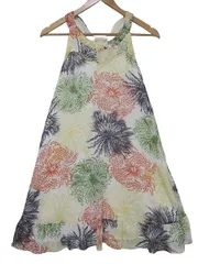 〇【美品】【日本製】VIVA YOU ビバユー ノースリーブ シフォンワンピース チュニック  キャミワンピース Aライン ラウンドネック クロスストラップ 総花柄 南国 Mサイズ■管理番号L29865SSA26-260404-50（198）