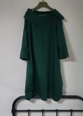 緑色 グリーン アシンメトリー カラ リネン 麻 ONE PIECE