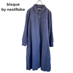 【美品】nest Robe ネストローブ リネン シャツワンピース　ネイビー