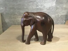 115 木彫り象　インド製　ゾウ　置物　昭和　実家　送料無料