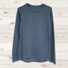 A1559 ユニクロ UNIQLO Tシャツ 長袖 ロンT(L) 青 無地 Uネック ノーカラー ヒートテック