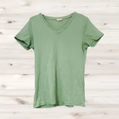 A1560 ユニクロ UNIQLO Tシャツ 半袖 カットソー(LL XL) 緑 無地 綿 Vネック ノーカラー