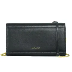 本物 サンローラン SAINT LAURENT レザー チェーン ショルダーウォレット ブラック 財布 ウォレット バッグ 中古・