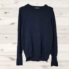 A1562 ザラ ZARA ニット セーター 長袖(L) ネイビー 無地 Uネック ノーカラー
