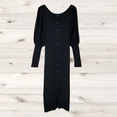 A1565 リエンダ rienda ロングワンピース 長袖(M) 黒 無地 ノーカラー