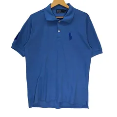 90's vintage 90年代ヴィンテージ Polo by Ralph Lauren ポロバイラルフローレン ビックポニー刺繍 半袖 ポロシャツ ワンポイント刺繍 オーバーサイズ ビッグシルエット XLサイズ ブルー
