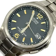 稼働/電波◎　シチズン　CITIZEN　アテッサ　ATTESA　腕時計　電波ソーラー　ネイビー文字盤　シルバー　エコドライブ　eco drive　メンズ　デイト　チタン　TI　H410-T003788　ts175