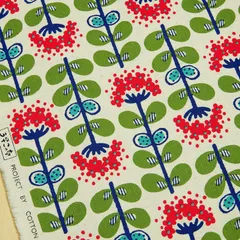 1m　UP5997-A 生成り　生地 北欧風 コットンリネン 花柄 ペンペン草 綿麻キャンバス きなり 布 コットンこばやし 布地 110cm幅