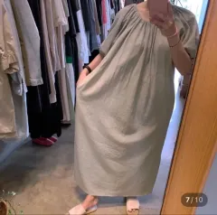 カーキ色 ロング ONE PIECE バルーンスリーブ オーバーサイズ マタニティ服