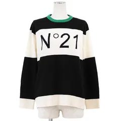 【SALE】N°21 ヌメロ ヴェントゥーノ セーター ニット ロゴ ウール100％ リボン クルーネック ロングスリーブ 丸首 長袖 レディース サイズ 36 ブラック エクリュ グリーン 黒 緑 イタリア製のサムネイル