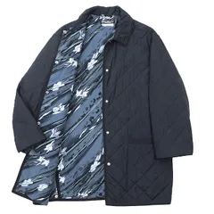 【SALE】Salvatore Ferragamo サルヴァトーレ フェラガモ コート キルティング ロゴ ボタン ガンチーニ パディング 中綿 サイドベンツ 花 ボタニカル 総裏仕立て ライニング アウター レディース サイズ L ネイビー 紺 イタリア製のサムネイル
