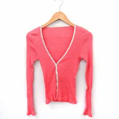 アダムエロペ Adam et Rope' カーディガン リブニット Vネック 長袖 コットン 綿 38 ピンク /FT36