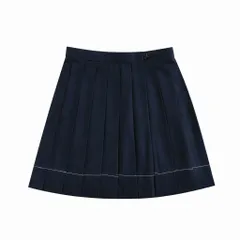 [RosaSolFeliz] 制服 スカート 36CM丈 黒 紺 灰色 無地 ライン ハイウエスト プリーツスカート プリーツ ミニ スクール 学生 学校 学園 通学 学生服 制服風 ファッション トレンド おしゃれ オシャレ きれいめ  [ネイビー] [M]