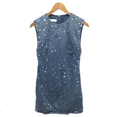 ザラ ZARA デニムワンピース ノースリーブ スパンコール ビジュー ひざ丈 XS インディゴ 6688/280/406