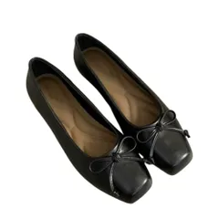 [3MDGHD] バレエ シューズ パンプス リボン 付き 靴 フラット レディース ぺたんこ ローヒール 歩きやすい 疲れにくい (ブラック, 日本の靴のサイズ寸法, 大人, 数値, 24.0 cm) [ブラック] [24.0 cm]