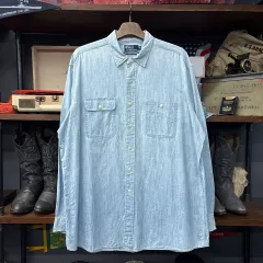 90s ポロ ラルフローレン ニュー ダンガリー シャンブレー ワークシャツ キャットアイ ボタン N1083