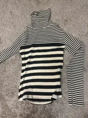 ミックス ストライプ タートルネック Tシャツ スリムフィット