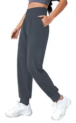 [WesRiva] ヨガ ロング ジョガー パンツ レディース ヨガウェア ハイウエスト お腹引き締め スポーツ フィットネス ジャージ ボトムス (JP, アルファベット, L, チャコールグレー) [チャコールグレー] [L]