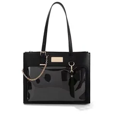 [ALL DAY Shining] トートバッグ 手提げバック リボン付き チェーン 痛バック いたばっぐ ショルダー クリアポケット 痛バ 推し活 オタ活 コンサート イベント 横長 (ブラック) [ブラック]