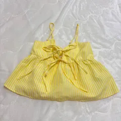 SHEIN キャミソール XS イエロー ストライプ リボン付き フレアトップス 夏 韓国風