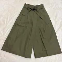 【HUMAN WOMAN】巻き風ワイドパンツ M カーキ コットン100％ 春夏 ナチュラルのサムネイル