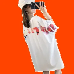 [MLboss]レディース 半袖 Tシャツ ゆったり Vネック tシャツ プリント オーバーサイズ 着痩せ ティーシャツ ファッション 韓国風 ビックtシャツ ロング 白 トップス 夏