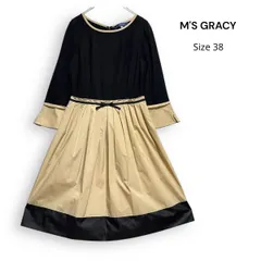 M26131/ M'S GRACY エムズグレイシー 異素材 ワンピース ブラック ベージュ サイズ38